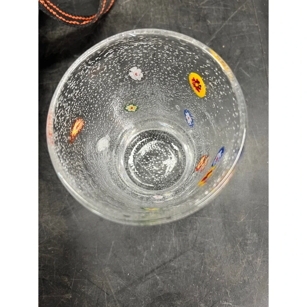 Set of 4 Murano Style Millefiori Bullicante Bubble Glass Tumblers Multi Color